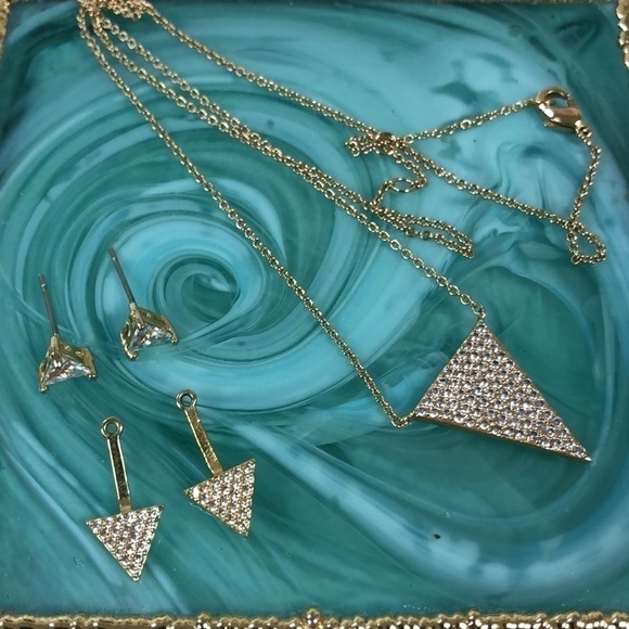 Gold Triangle Necklace And Peekaboo Earrings - Picture 6 of 9